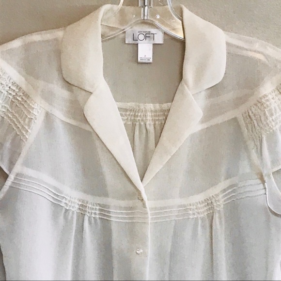 Ann Taylor Loft antique white chiffon blouse - Picture 2 of 10